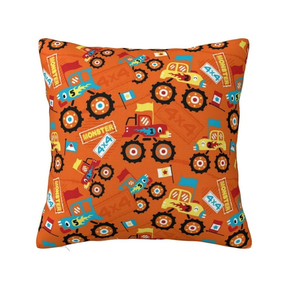 Pofeuu Monster Truck,Truck Cartoon Print Double-sided plush pillowcase Square Throw Pillow Covers Pillows Cover for Living Room Bedroom Sofa Couch Cushion Cover(No pillow core)-16"x16"
