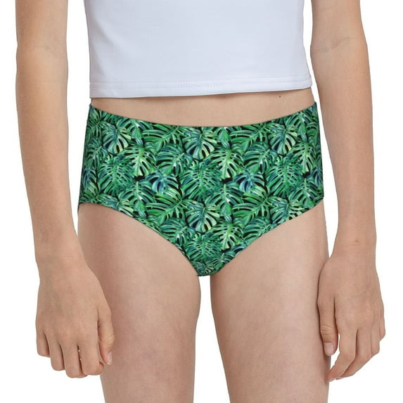 Pofeuu Monstera Leaves Print Soft Cotton Underwear Girls'Briefs Soft Undies