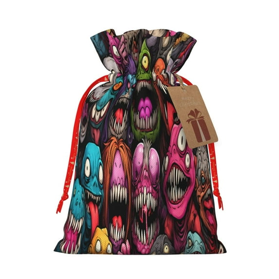 Pofeuu Monstrous Cartoon Characters Print Burlap Bags with Drawstrings Drawstring Gift Bags Pouch Bag for Thankgiving Birthday Party Gift Wrapping Treats and Party Favors-Small