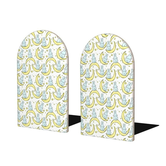 Pofeuu Moon And Rabbit Print Large Bookend Hold Heavy Books- Wood Bookends for Heavy Books Heavy Duty Book Ends Wood Bookends for Office Desk Non-Skid