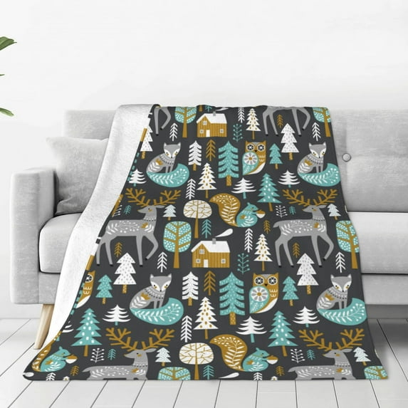 Pofeuu Moose Squirrel owls tree Print Ultra-Soft Micro Fleece Blanket,for Bed Or Sofa,All Season Throw Blankets Flannel Blanket-60"x50"