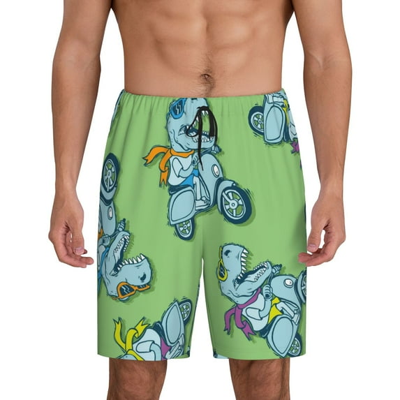 Pofeuu Motorcycle Riding Dinosaur Print Men's Soft Woven Elastic Waistband Sleep Pajama Short-3X-Large