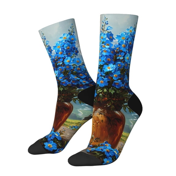 Pofeuu Mountain Blue Flowers Vase Print Crew Socks, Adult Running Hiking Socks for Youth and Adult
