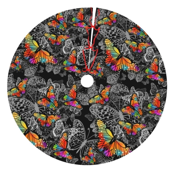 Pofeuu Multicolored Butterflies C Print Christmas Tree Skirt, Merry Christmas Skirt Xmas Tree Ornaments for Xmas Holiday Party Decorations-30"