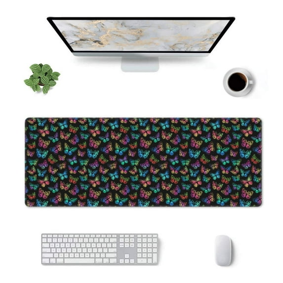 Pofeuu Multicolored Butterflies Print Desk Mat for Keyboard and Mouse，Computer Desk Matt for Desktop，Large Mouse Pad for Desk，Desk Pads on Top of Desks 12x31.5in