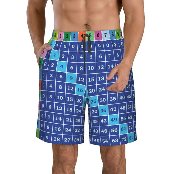 Pofeuu Multiplication Table Prin Men's Swim Trunks Quick Dry Bathing Suit Swimming Board Shorts Mesh Lining Beach Swimwear-Medium