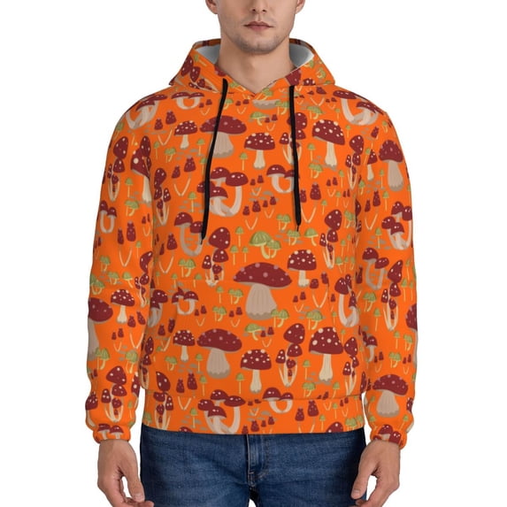 Pofeuu Mushroom Print Mens Casual Hooded Collar Drawstring Hoodies Pullover Sweatshirts Casual Long Sleeve Shirts-3X-Large