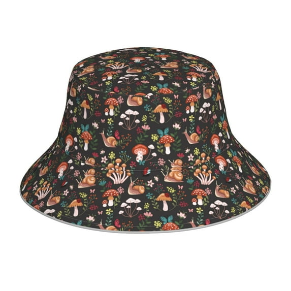 Pofeuu Mushroom Snail Print Bucket Hat for Women Men Reflective Bucket Hats Beach Summer Sun Hat Travel Fisherman Cap