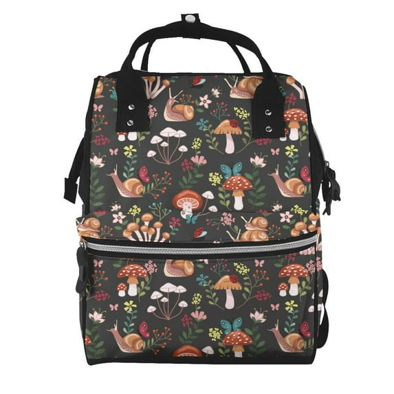 Pofeuu Mushroom Snail Print Diaper Bag Backpack, Multifunction Travel Pack Maternity Baby Changing Bags, Large Capacity, Waterproof