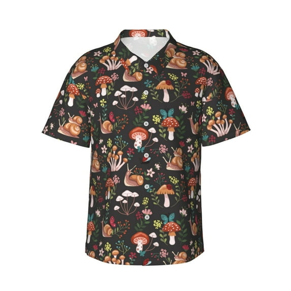 Pofeuu Mushroom Snail Print Hawaiian Shirt for Men Sleeves Casual Button Down Summer Beach Dress Shirts T-Shirts,Medium