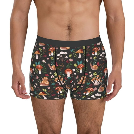 Pofeuu Mushroom Snail Print Men’s Boxer Briefs, Moisture-Wicking Underwear, Regular,Trunk-Large
