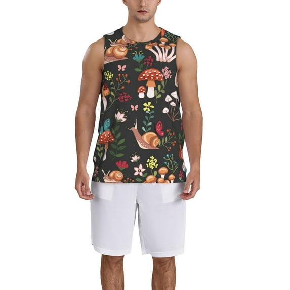 Pofeuu Mushroom With Snails Print Basketball Jersey, Shirts for Men Youth Basketball Jersey Crew Neck-XX-Large