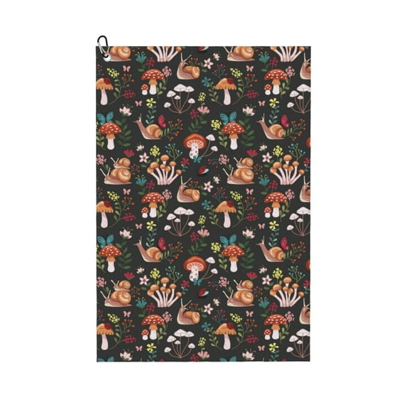Pofeuu Mushroom With Snails Print Premium Golf Towel with Carabiner Clip Absorbent Microfiber Waffle Pattern Golf Towel for Golf Bag Trolly Belt Loop