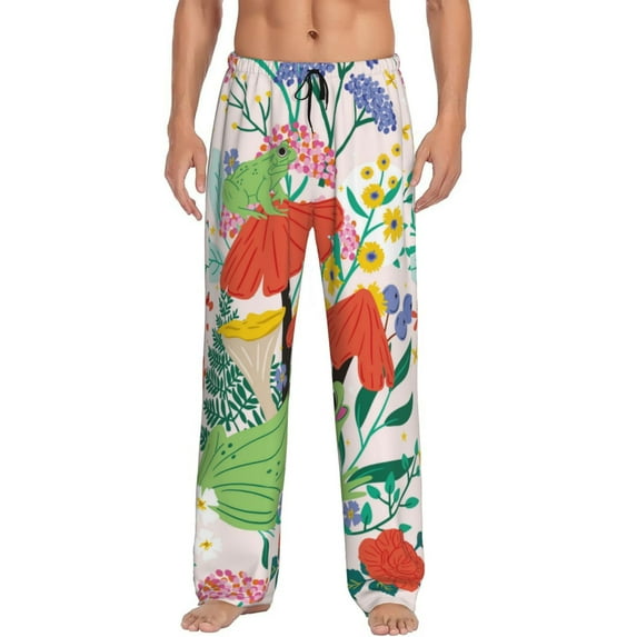 Pofeuu Mushroom and Frogs Print Men's Pajama Pants, Soft Lounge Pajama Pants with big pockets for Men Plaid Pj Bottoms-XX-Large