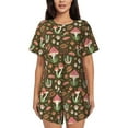 thumbnail image 1 of Pofeuu Mushrooms And Autumn Leaves Print Women's Pajama Set Short/Shorts Soft Button PJs Elastic Drawstring Waist Sleepwear-4X-Large, 1 of 6