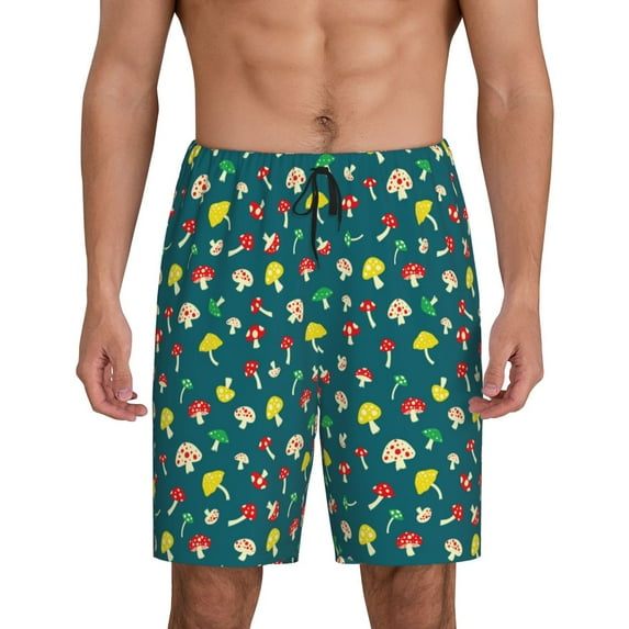 Pofeuu Mushrooms Print Men's Soft Woven Elastic Waistband Sleep Pajama Short-Medium