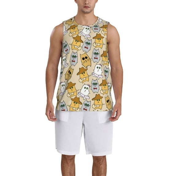 Pofeuu Music Dancing Cat Print Basketball Jersey, Shirts for Men Youth Basketball Jersey Crew Neck-XX-Large