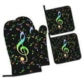 thumbnail image 1 of Pofeuu Music Notes Print Oven Mitts and Pot Holders 4 pcs Set,High Heat Resistant 500 Degree Extra Thicken Long Kitchen Cotton Oven Glove for Cooking, 1 of 6