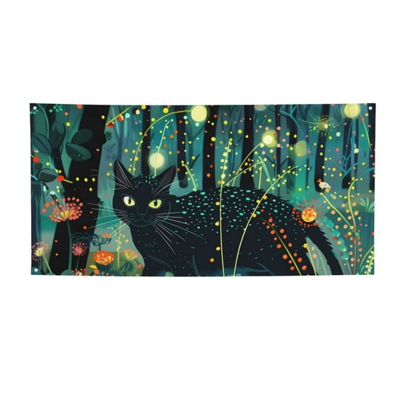 Pofeuu Mystical Black Cat Fireflies Print Colorful Yard Festival Banner Sign Party Outdoor & Indoor Party Decoration Banne Festival Yard Sign-Small