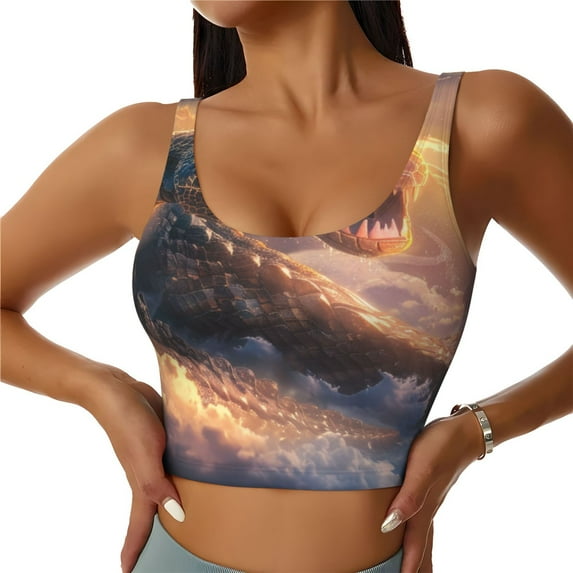 Pofeuu Mythical Serpent Mountain Sunrise Print Sports Bra for Women Sexy Vest Yoga Running Gym Fitness Crop Bras Tops-Small