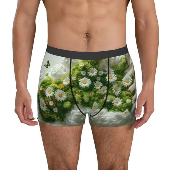 Pofeuu Nature Hand Daisies Art Print Men’s Boxer Briefs, Moisture-Wicking Underwear, Regular,Trunk-XX-Large
