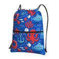 thumbnail image 1 of Pofeuu Nautical Animals Print Drawstring Backpack Water Resistant String Bag Sports Sackpack Gym Sack with Side Pocket for Men Women, 1 of 6