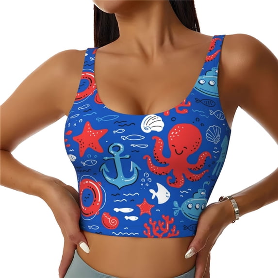 Pofeuu Nautical Animals Print Sports Bra for Women Sexy Vest Yoga Running Gym Fitness Crop Bras Tops-XX-Large