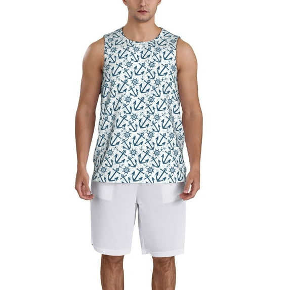 Pofeuu Nautical Theme Anchors Print Basketball Jersey, Shirts for Men Youth Basketball Jersey Crew Neck-Medium