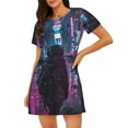 thumbnail image 1 of Pofeuu Neon Night Cityscape Print Women's Loose Fit Short Sleeve Nightgown, Comfortable Sleep Dress for Women, Casual Lounge Sleepwear, Soft Cotton Sleep Dress, 1 of 6