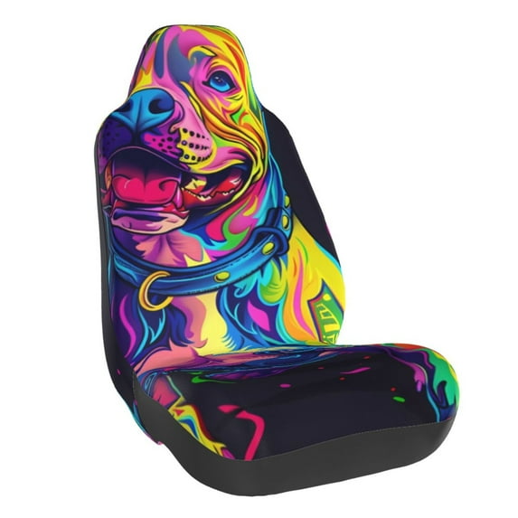 Pofeuu Neon Pop Art Pitbull Print Automotive Car Seat Covers Flat Cloth Full Set Seat Covers,Car Seat Covers front seats for Cars Trucks and SUVs