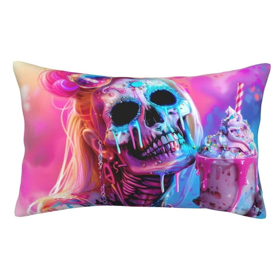 Pofeuu Neon Skull With Milkshake Print Polyester Microfiber Plush Pillowcases, Super Soft and Cozy Pillow Case Covers with Envelop Closure(Pillow core not included)-