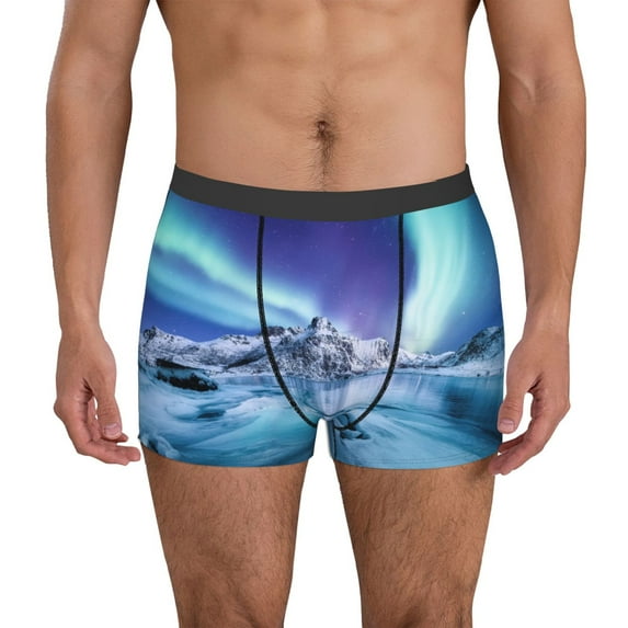 Pofeuu Night At Lake Aurora 1 Print Men’s Boxer Briefs, Moisture-Wicking Underwear, Regular,Trunk-Small