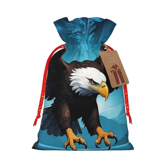 Pofeuu Night Sky Forest Bald Eagle Print Burlap Bags with Drawstrings Drawstring Gift Bags Pouch Bag for Thankgiving Birthday Party Gift Wrapping Treats and Party Favors-Small