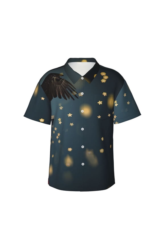 North American Bald Eagle Print Hawaiian Shirt for Men Sleeves Casual Button Down Summer Beach Dress Shirts T-Shirts,Large