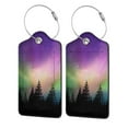 Pofeuu Northern Lights Print Luggage Tags, Privacy Cover ID Label with Stainless Steel Loop and
