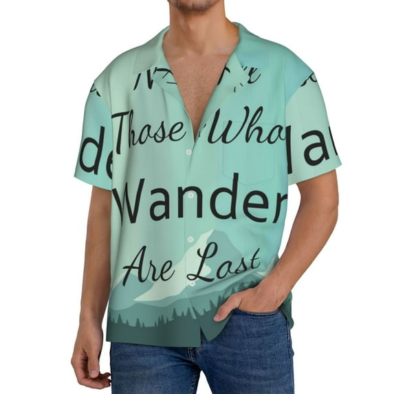Pofeuu Not All Those Who Wander Are Lost1 Print Mens Casual Short Sleeve Shirts Beach Summer Spread Collar Pocket Tops Men's Casual Short-sleeved Shirt-4X-Large