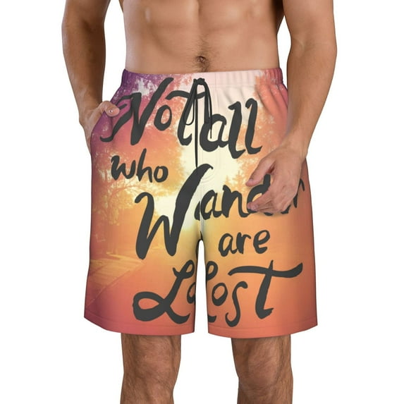 Pofeuu Not All Who Wander Are Lost Prin Men's Swim Trunks Quick Dry Bathing Suit Swimming Board Shorts Mesh Lining Beach Swimwear-Medium