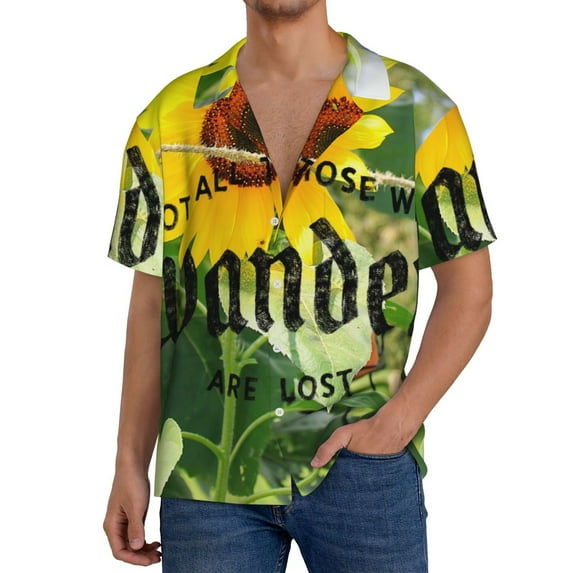 Pofeuu Not All Who Wander Are Lost Print Mens Casual Short Sleeve Shirts Beach Summer Spread Collar Pocket Tops Men's Casual Short-sleeved Shirt-X-Large
