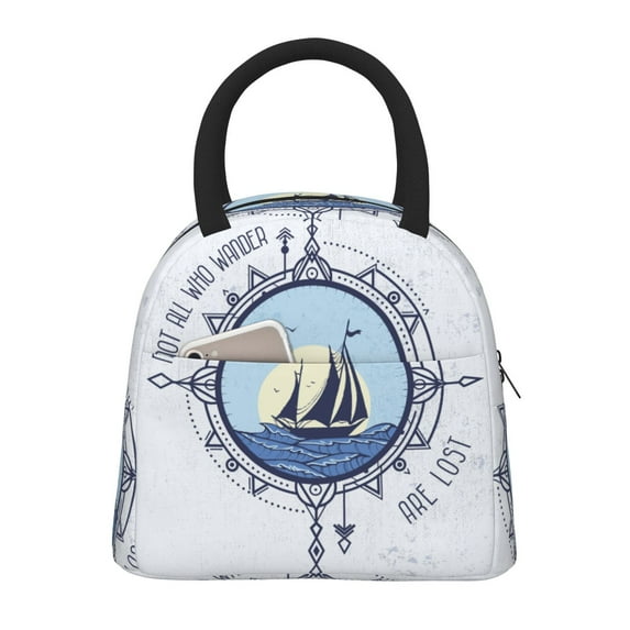 Pofeuu Not All Who Wander Are Lost2 Print Lunch Bag for Adult Insulated Lunch Box,Leakproof Cooler Food Lunch Containers Reusable High Capacity Lunch Tote Bags-One Size