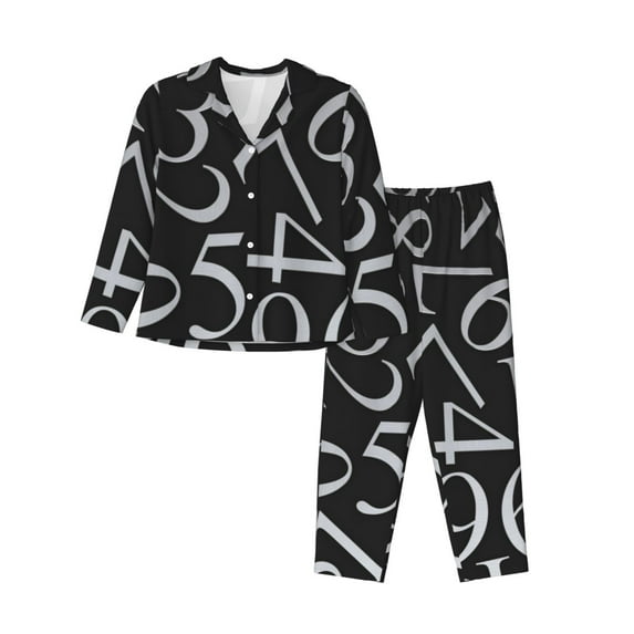 Pofeuu Numbers Print Womens Pajamas Set Long Sleeve Sleepwear Button Down Nightwear Soft Pj Lounge Sets Button Down Pajamas Women-Large