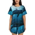 thumbnail image 1 of Pofeuu Ocean Dolphin Fish School Print Women's Pajama Set Short/Shorts Soft Button PJs Elastic Drawstring Waist Sleepwear-Small, 1 of 6