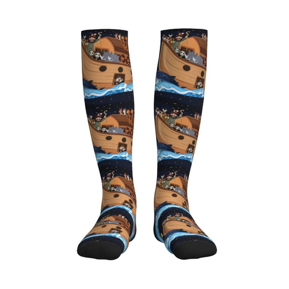 Pofeuu Ocean Scene with Noah's Ark Print Compression Socks for Women & Men Circulation - Best Support for Nurses,Running,Athletic,Sports