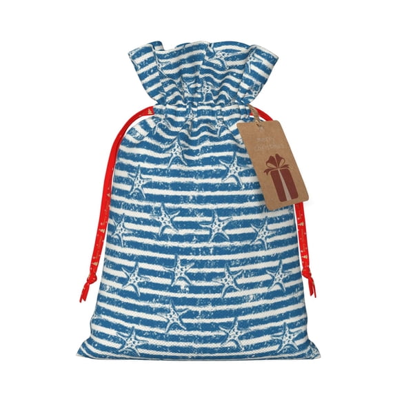 Pofeuu Ocean on Striped Print Burlap Bags with Drawstrings Drawstring Gift Bags Pouch Bag for Thankgiving Birthday Party Gift Wrapping Treats and Party Favors-Medium