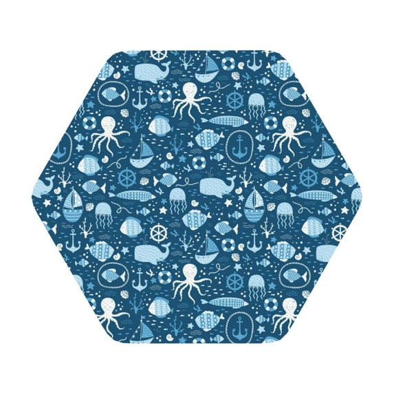 Pofeuu Octopus And Whale Print Leather Coasters Set of 6, Round Cups Mugs Mat Pad for Home Kitchen Heat Resistant Drink Coasters,Hexagon