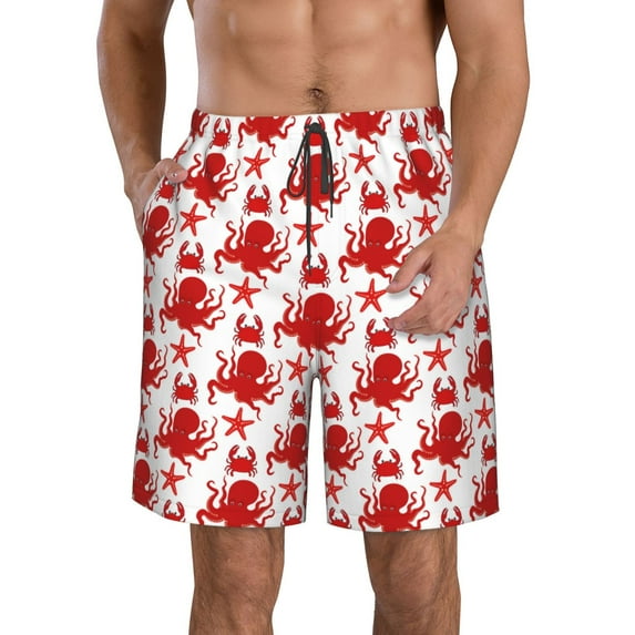 Pofeuu Octopus Prin Men's Swim Trunks Quick Dry Bathing Suit Swimming Board Shorts Mesh Lining Beach Swimwear-3X-Large