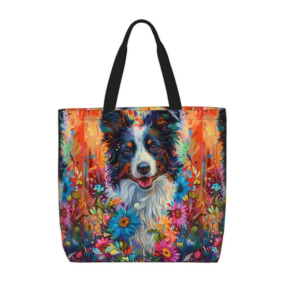 Pofeuu Oil Painting Sunflower Puppy Print Tote Bag for Women,Hobo HandBags with Zipper,Large Capacity Casual Shoulder Handbags with Inner Pockets