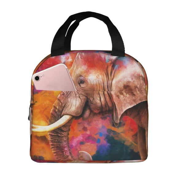 Pofeuu Oil Paintings of Elephants Print Lunch Bag Lunch Box Large Capacity Insulated Lunch Bag for Adult, Leakproof Reusable Lunch Tote Bags for Work
