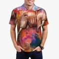 thumbnail image 1 of Pofeuu Oil Paintings of Elephants Print Men's Loose Fit Midweight Short-Sleeve Pocket Polo-Small, 1 of 6