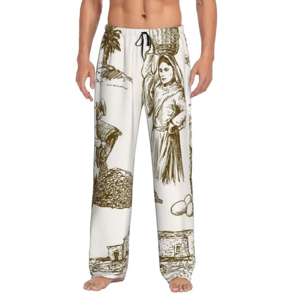 Pofeuu Olive Picking Print Men's Pajama Pants, Soft Lounge Pajama Pants with big pockets for Men Plaid Pj Bottoms-Medium