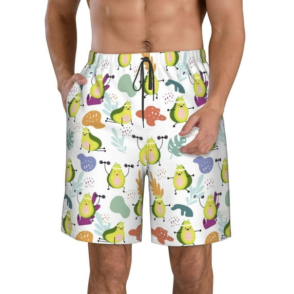 Pofeuu Orange Green Avocado Prin Men's Swim Trunks Quick Dry Bathing Suit Swimming Board Shorts Mesh Lining Beach Swimwear-3X-Large